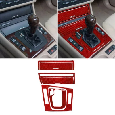 Tapicería de cenicero de panel de cambio de marchas de fibra de carbono rojo 6 piezas para BMW Serie 3 E46 1998-05 Foto 1 de 4