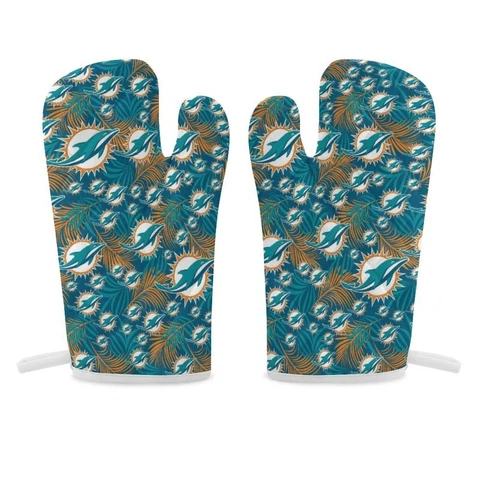 Miami Dolphins Thermal Gloves Oven Gloves 2 Piece Set of Insulated Gloves Cover