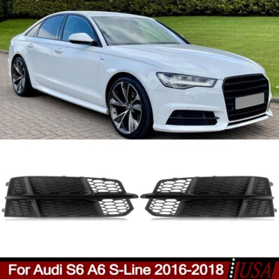Fit For Audi S6 A6 S-Line 2016-18 Black Front Fog Light Cover Grille Grill Bezel - Imagem 1 de 4
