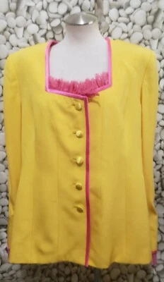 Lourdes Chavez Blazer Top Size 16 Yellow Pink Lace Padded Shoulders Button New - Image 1 of 4