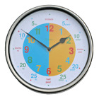 Childs Time Learning Wall Clock New and Boxed. Steel Case Silver Enamel Finish.