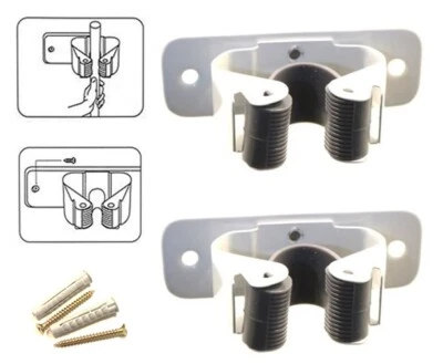 SET 2 SUPPORTI DA MURO PORTA SCOPE A GANCIO / MOLLA IN METALLO VERNICIATO BIANCO - Immagine 1 di 4