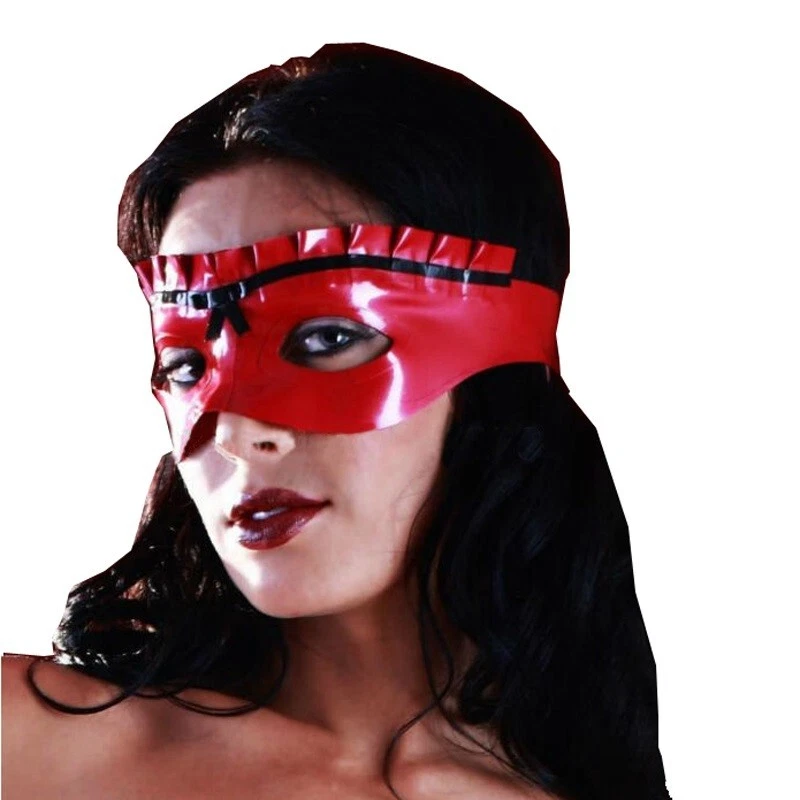 Red Lace Trim Latex Eye Mask, Handmade Natural Rubber Latex Eye Mask with Black - Image 1 of 4