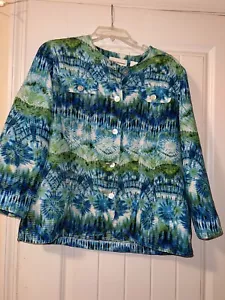 Alfred Dunner green/ blue tie dye 3/4 sleeve blazer buttons size 12 boho unique - Picture 1 of 5