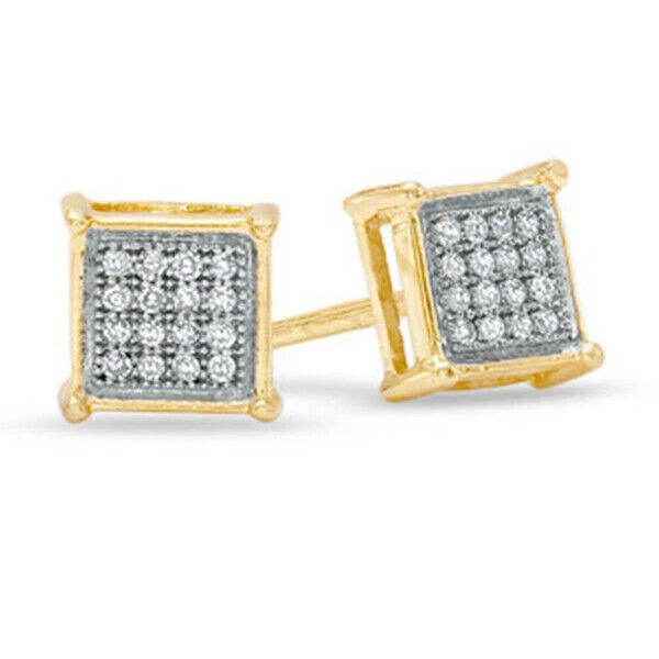 Aretes cuadrados micro pavé de diamantes redondos naturales de 1/10 quilate en oro amarillo de 10 k Foto 1 de 1