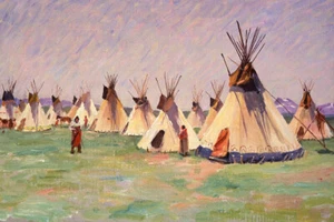 Tipis in der Prärie von Joseph Henry Sharp Western-Giclée-Kunstdruck kostenloser Versand - Bild 1 von 3