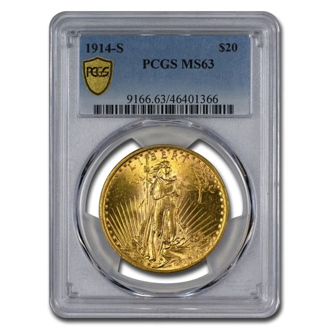 1914-S $20 Saint-Gaudens Gold Double Eagle MS-63 PCGS - SKU #18656 Cover