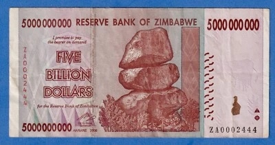 ZIMBABWE 5 BILLION 2008 P-84 - REPLACEMENT NOTE ZA0002444 - Image 1 of 3