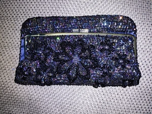 Vintage Black Blue And purple bead Sequins Clutch Purse. Handmade In Hong Kong. - Picture 1 of 5