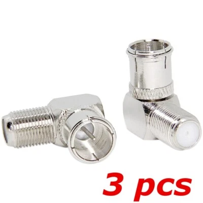 3 PACK F-Type Quick Connecter Right Angle 90 Degree M/F Coax TV Push-On Adapter - Image 1 of 2