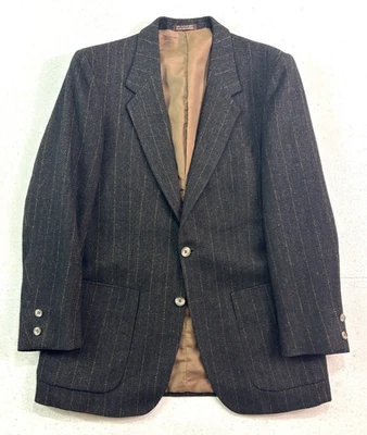 Jaqueta blazer de tweed marrom vintage listra espinha de peixe 40S terno esportivo casaco lã - Imagem 1 de 4