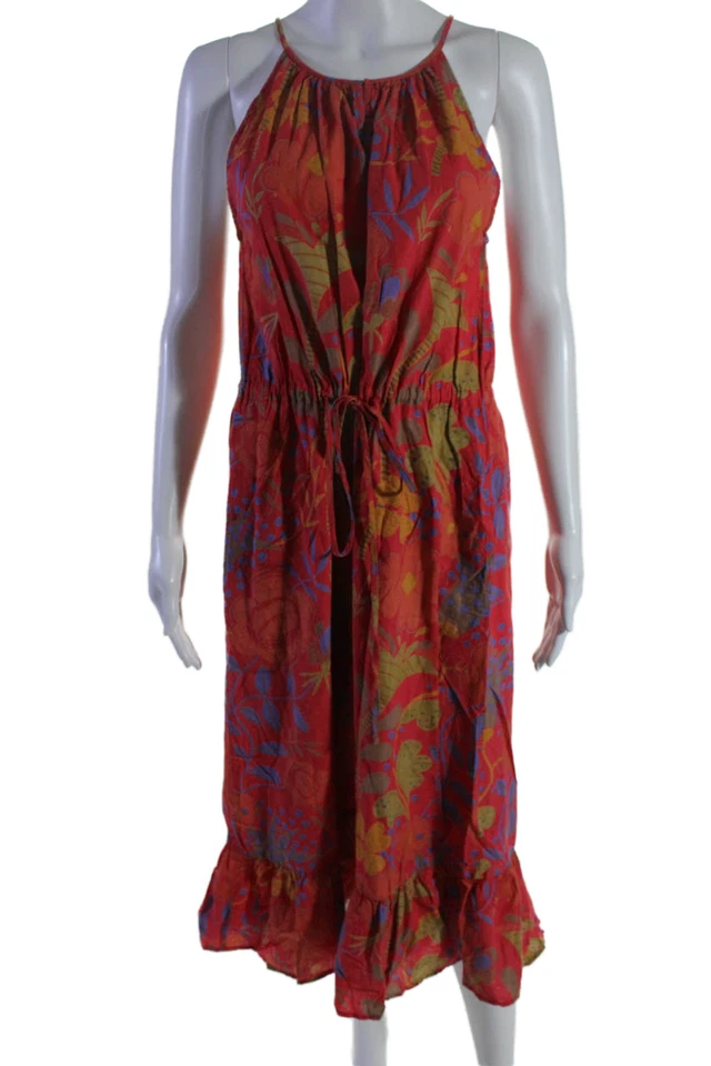 Maxi Vestido de Terciopelo Para Mujer Algodón Floral Dos Bolsillos Sin Mangas Multicolor Talla M Foto 1 de 4