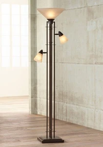 Metro Mission Torchiere Floor Lamp 71" Tall Bronze with Side Lights Living Room - Picture 1 of 7