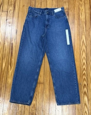 Pantalones de mezclilla para mujer Uniqlo talla 32 azules tiro alto pierna recta ancha nuevos con etiquetas Foto 1 de 4