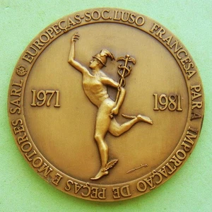 NUDE Man Mythology God of Trade Commerce Mercury Motor Business BIG Bronze Medal - Picture 1 of 2