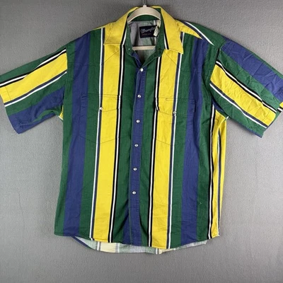 Vintage Wrangler Shirt Mens Large Western Pearl Snap Striped Brushpopper Retro - Image 1 of 4