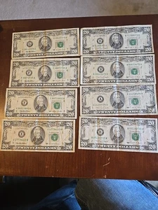 $20 Dollar bills 1990 and 1995 Lot of 8 Old design small face Circulated - Picture 1 of 10