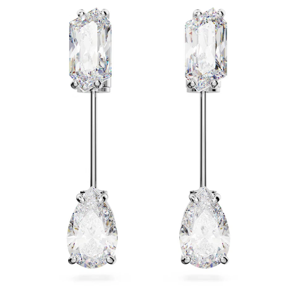 100 Auth SWAROVSKI Rhodium Crystal Mesmera Bar Earrings 5661682 Gift Box