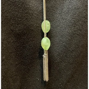 Paparazzi Necklace Earrings Silver Chain Green Bead Tassel Jewelry Set - Picture 1 of 3