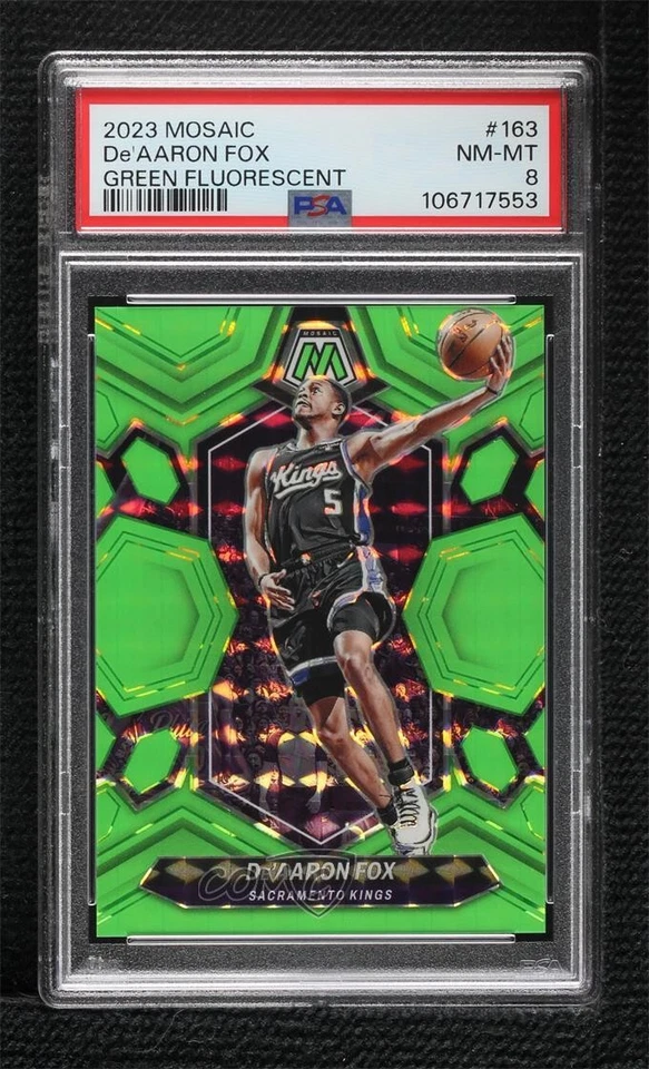2023-24 Panini Mosaic Fluorescent Green Prizm /10 De'Aaron Fox #163 PSA 8 - Image 1 of 2
