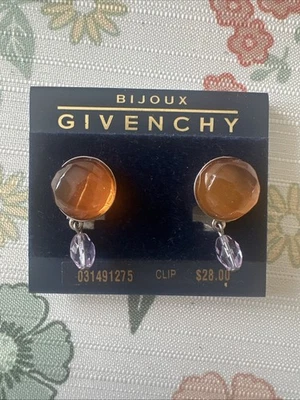 Серьги-клипсы Givenchy из янтарной смолы и лавандового стекла серебристого цвета СУПЕРРЕДКИЕ - Изображение 1 из 4