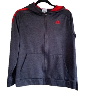 Adidas Grey & Red Full Zip Jacket Hoodie Size Youth XL (18-20) Pockets - Picture 1 of 14