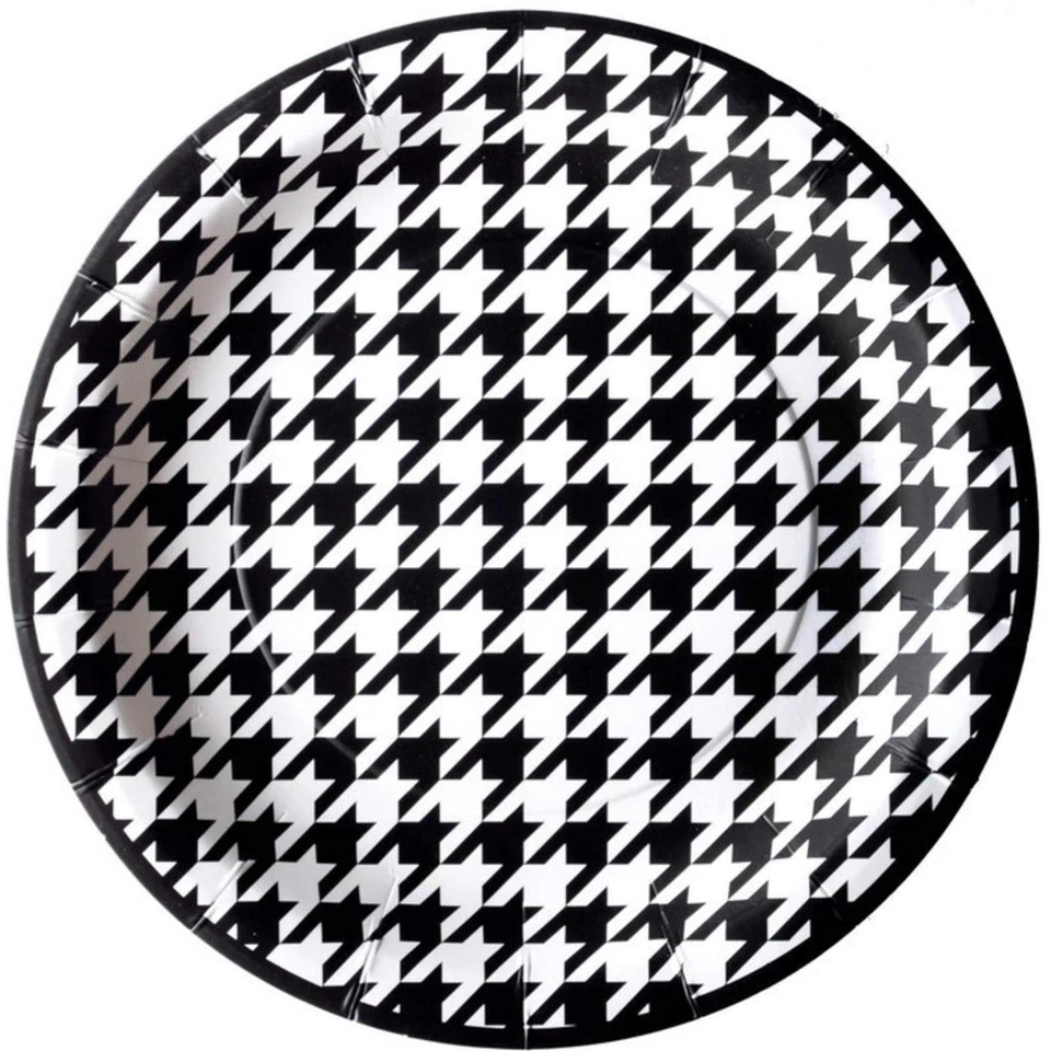 Platos redondos de fiesta de almuerzo de pata de gallo de 9" (paquete de 8, blanco y negro) Alabama... Foto 1 de 1