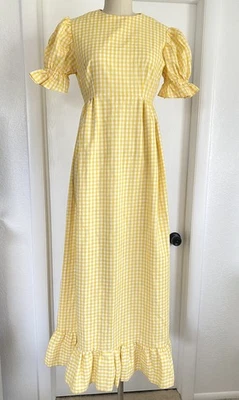 Maxi Vestido Modesto Vintage Años 70 Prairie Cottagecore Amarillo Guinga Pequeño - 4 Foto 1 de 4