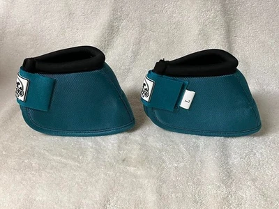 Horse Bell Boots Over Reach No Turn Bell Wrap Large-Nylon-Teal-Rugged Ride-New - Image 1 of 4