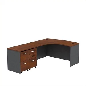 Series C 60W Bow Front L Desk with Drawers in Hansen Cherry - Engineered Wood - Picture 1 of 10