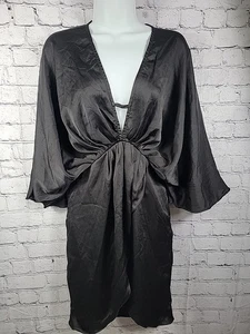 Womens Do+Be Sexy Black Mini Dress Deep V Neck Flutter Sleeves Size Small - Picture 1 of 8