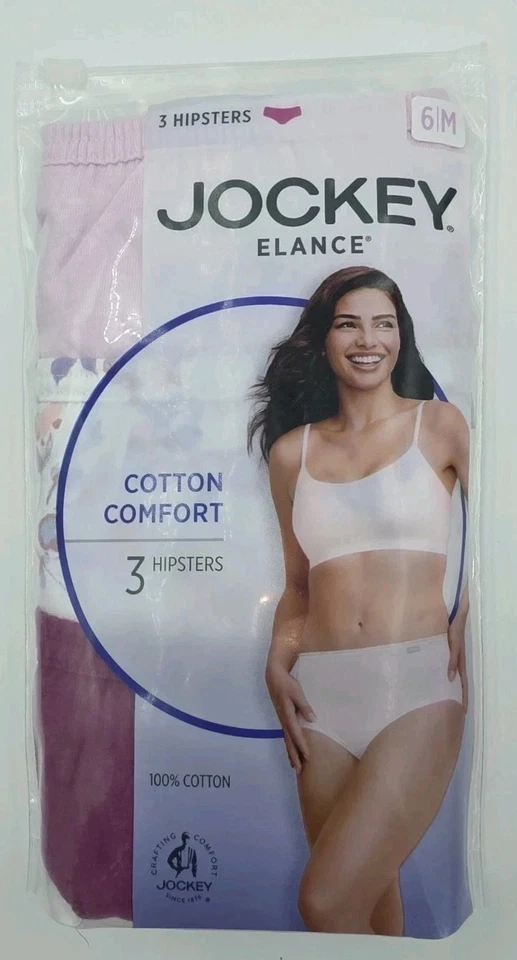 Women's Jockey® Elance cotton panty hipster new pink floral white sz 6 new 3 pk - Image 1 of 1
