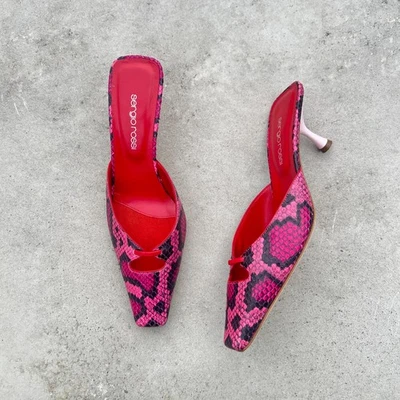 Sergio Rossi | NEW Authentic Pink Python Leather Red Black Kitten Mules (36.5) - Image 1 of 4