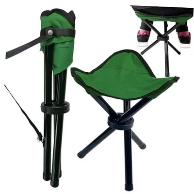 Taburete de Camping Plegable de Viaje, Silla Trípode 14.6 Pulgadas y Peso Máximo Verde Foto 1 de 4