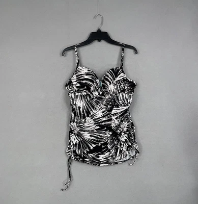 Assets By Sara Blakely Spanx Tankini Swimsuit Top Womens XL Black White Ruched - Image 1 of 4