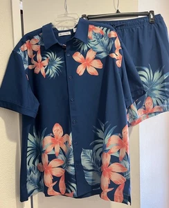 Men’s Cubavara Hawaiian Shirt & Matching Swim Trunks XXL Blue Floral NWOT - Picture 1 of 22