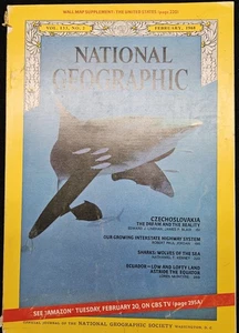 National Geographic February  1968. Shark poster intact, no Supplemental map - Picture 1 of 8