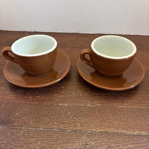 Nuova Point Sorrento ACF Brown Espresso Cups & Saucers Made in Italy Set Of 2 - Picture 1 of 9