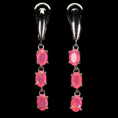 Pendientes de plata de ley 925 ovalados ópalo rosa 6x4 mm joyas de piedras preciosas naturales Foto 1 de 4