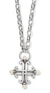 Brighton Silver Plated Taos Pearl Cross Faith Pendant Layer Necklace Jewelry New