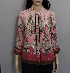 Emma James Größe 8P Damen rosa mehrfarbig Hemd 3/4-Ärmel Knopfleiste Bluse - Bild 1 von 11