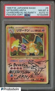 Mitsuhiro Arita Signed 1996 Pokemon Charizard No Rarity Holo PSA/DNA 8 AUTO 10 - Picture 1 of 2