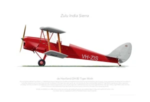 DH-82 TIGER MOTH VH-ZIS PARAFIELD 2016 - A3+ Profile Print - Imagen 1 de 4
