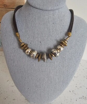 Silpada 925 Sterling Silver Brass Leather Treasured Trinkets Necklace N3237  - Image 1 of 4