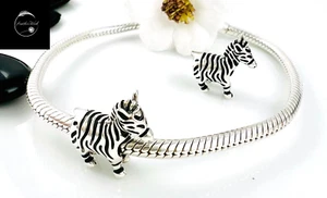 Sterling Silver 925 Charm Zebra Horse Animal Bead Family Wife Friend Daughter - Picture 1 of 14