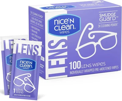 NICE 'N CLEAN Lens Cleaning Wipes Pre-Moistened Eye Glasses Computer Optical Lens Cleaner 100P