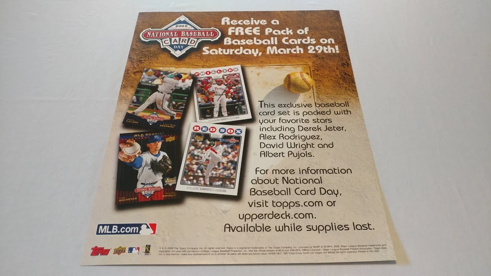 2008 Topps Upper Deck National Baseball Card Day Ad Advertising Poster 22x28 - Image 1 of 1