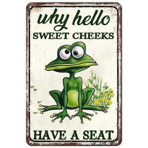 Funny Frog Bathroom Tin Sign Wall Art Metal Restroom Decor Washroom Sign - Picture 1 of 6