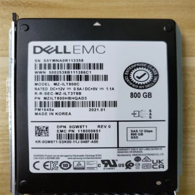 Dell/EMC PM1645a 800GB SSD SAS 12G/s 0GW8T1 MZ-1LT800C MZ1LT800HBHQAD3 REV 0 - Image 1 of 2