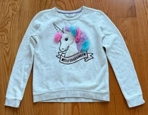 H&M: Girl's Gray Unicorn Sweatshirt, Size U.S.  10-12Y - Picture 1 of 4